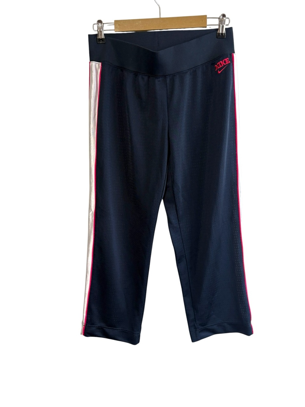 Nike Y2K Size Medium Navy Blue Pink Jersey Track Pants Relaxed Gym Active
